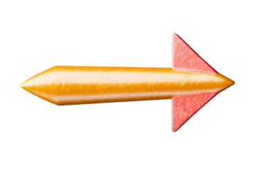 Yellow arrow with pink tip in a simple design, cut out