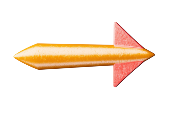 Yellow arrow with pink tip in a simple design, cut out