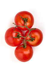 Ripe fresh tomatoes, close-up, isolated on white background.