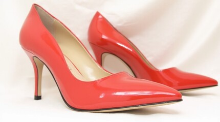 Red High Heels on White Background