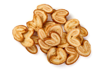 Sugared puff pastry cookies, isolated on white background.