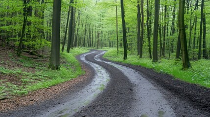 Fototapeta premium Winding forest road in spring