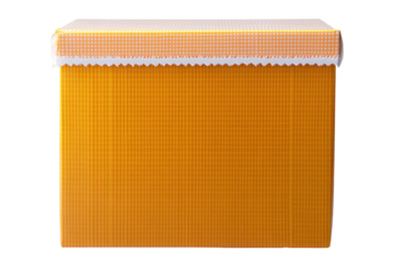 Bright yellow gift box with decorative lid, cut out