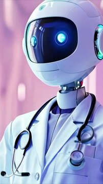 Futuristic humanoid android doctor in modern high-tech hospital environment new beautiful stock video footage animation AI