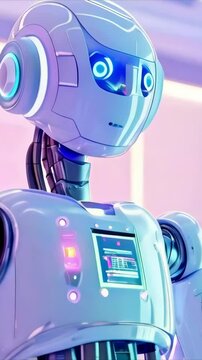 Futuristic humanoid android doctor in modern high-tech hospital environment new beautiful stock video footage animation AI