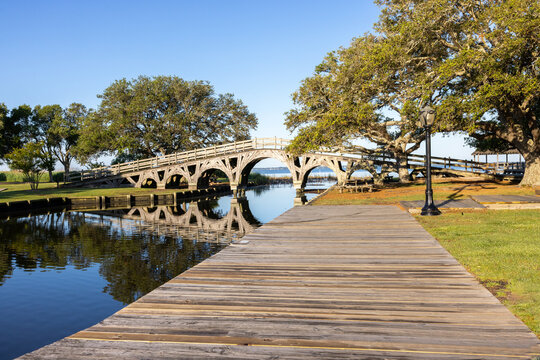 Beautiful Corola Park bridge in early morning light in Outer Banks
