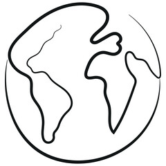 simple icon of the planet earth in line art style drawn with an original outline, for logos and various designs