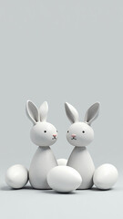 Obraz premium rabbits made concrete sit white eggs minimalist easter scene grey