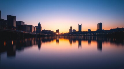 City Skyline Reflecting on Water at Dusk