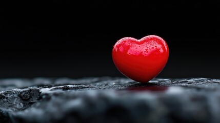 Red heart on dark rock, love concept
