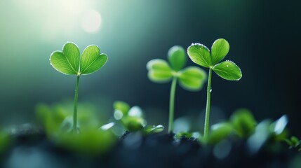 Three Leaf Clover Sprouts in the Morning Light
