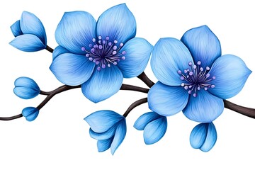 Delicate Blue Floral Branch on White Background