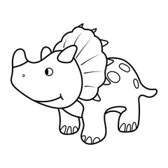 Cute Cartoon Triceratops Outline Vector Illustration. The dinosaur has a friendly smile, a large frill with small triangular horns, short legs, and a rounded body decorated with simple spots.