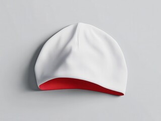 Silicone swim cap mockup. A stylish white cap with a red underside, perfect for casual wear or outdoor activities.