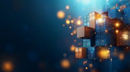 Dynamic cargo delivery system global shipping hub digital art futuristic environment aerial viewpoint logistics innovation for enhanced supply chain management