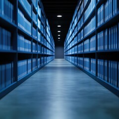 Fototapeta premium Library Bookshelves in Blue Tone