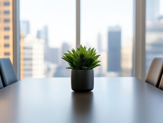 Potted Plant on a Conference Table in an Office