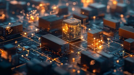 Dynamic technological infrastructure digital city abstract visualization futuristic environment aerial view cybernetic connectivity and modernity