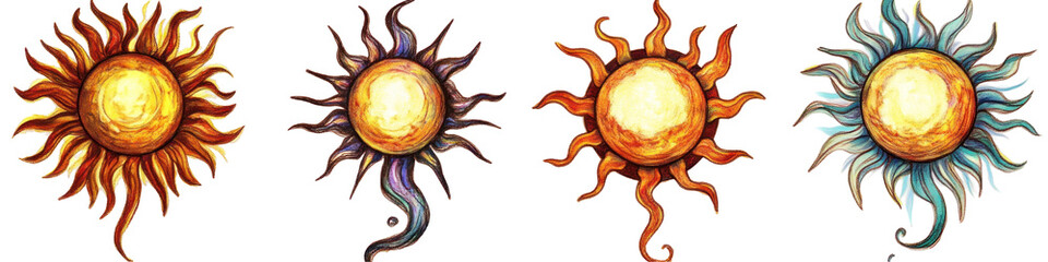 Naklejka premium A set of cartoon sun