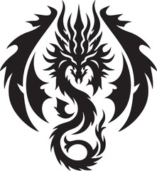 Tribal Dragon Tattoo Design – Black Ink Mythical Beast Vector Illustration