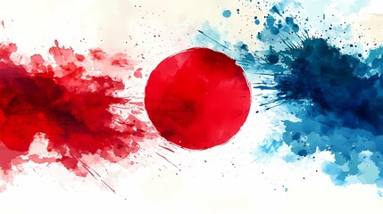 Classic Japan flag design, featuring a bold red sun on a white canvas, universally recognized in sports, politics, and heritage projects, comic book art style