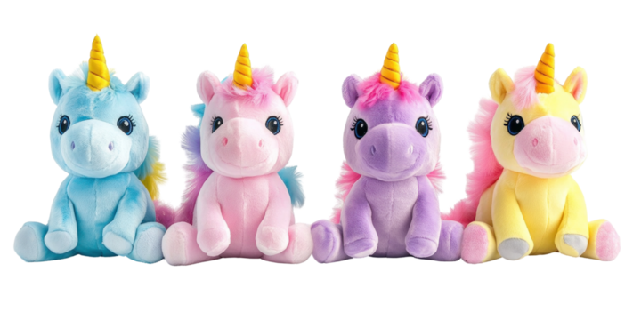 A set of colourful unicorn toy