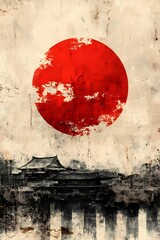 Classic Japan flag design, featuring a bold red sun on a white canvas, universally recognized in sports, politics, and heritage projects, comic book art style