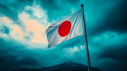 Classic Japan flag design, featuring a bold red sun on a white canvas, universally recognized in sports, politics, and heritage projects, comic book art style