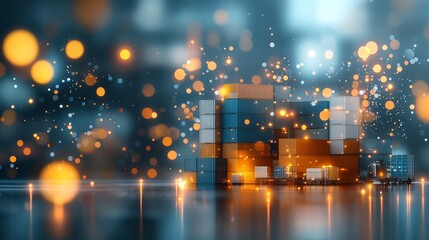 Obraz premium Dynamic industrial scene featuring shipping containers urban environment digital artwork vibrant colors high-tech perspective modern concept