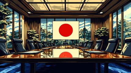 Classic Japan flag design, featuring a bold red sun on a white canvas, universally recognized in sports, politics, and heritage projects, comic book art style