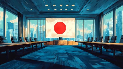 Classic Japan flag design, featuring a bold red sun on a white canvas, universally recognized in sports, politics, and heritage projects, comic book art style