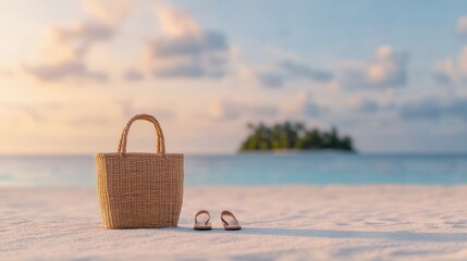 Beach accessories on the sand at sunset