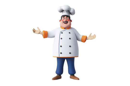 A cheerful male chef in his 50s, dressed in a classic chef's jacket and toque, engages with an audience, teaching a cooking class with enthusiasm against a neutral backdrop