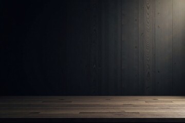Dark Wooden Tabletop Against a Rustic Wood Panel Background, Perfect for Product Display and Mockups