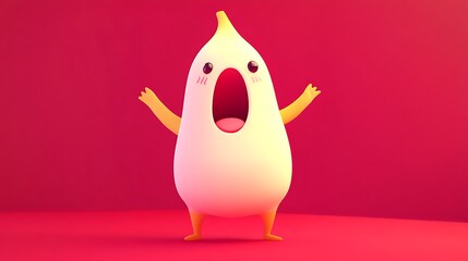 Excited Cartoon Banana Character on Red Background
