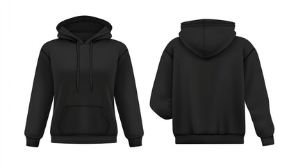 Black hoodie template, Black female sweatshirt with a hood for fashion design presentation or print mock-up in a flat lay style, isolated on a transparent background