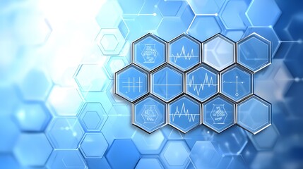 Abstract Blue Hexagonal Technology Background with Glowing Light Effects