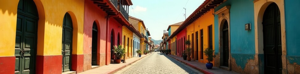 Obraz premium Sun-drenched colonial architecture, vibrant streetscape , texture, detail