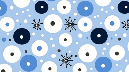 Festive snow-like shapes on blue background. Holiday pattern for wrapping, fabric design, or seasonal decor