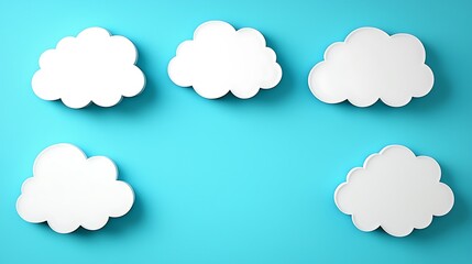 Obraz premium Five cutout clouds on blue background create a playful sky. For children?s designs, weather concepts
