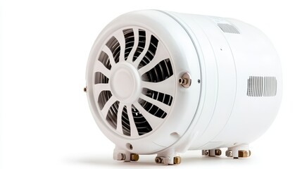 Obraz premium A streamlined white compressor engine stands out with modern design elements that emphasize functionality and aesthetics, highlighting its industrial engineering capabilities.