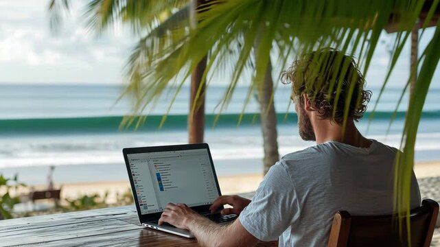 A social media manager working at the beach side café