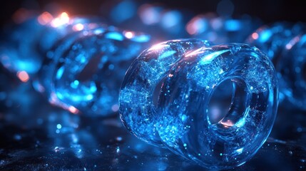 Abstract glowing ice rings, dark background, bokeh, digital art
