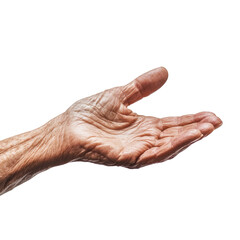 A hand of an elderly person outstretched  on transparent background