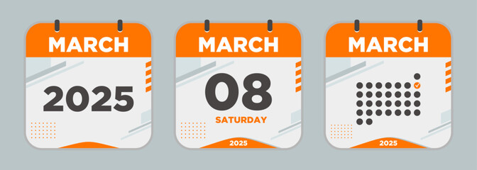 Calendar icon. March. 2025 8 day. The concept of waiting for an important date. Day calendar with date march 8. Cheklist day calendar. Vector illustration.