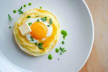 fried egg with butter, green sauce and parsley