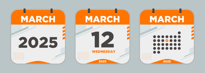 Calendar icon. March. 2025 12 day. The concept of waiting for an important date. Day calendar with date march 12. Cheklist day calendar. Vector illustration.