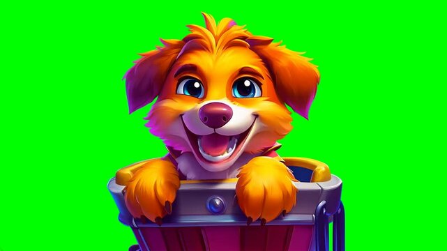Cartoon Dog on Green Chroma Key Background