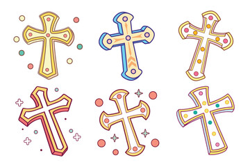 A Bundle of Cute Christian cross vector cartoon illustration