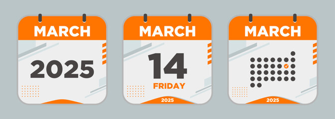 Calendar icon. March. 2025 14day. The concept of waiting for an important date. Day calendar with date march 14. Cheklist day calendar. Vector illustration.